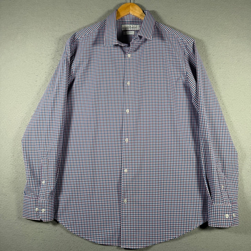 Mizzen+Main Leeward Trim Fit Gingham Performance Dress Shirt Purple Blue L-10007